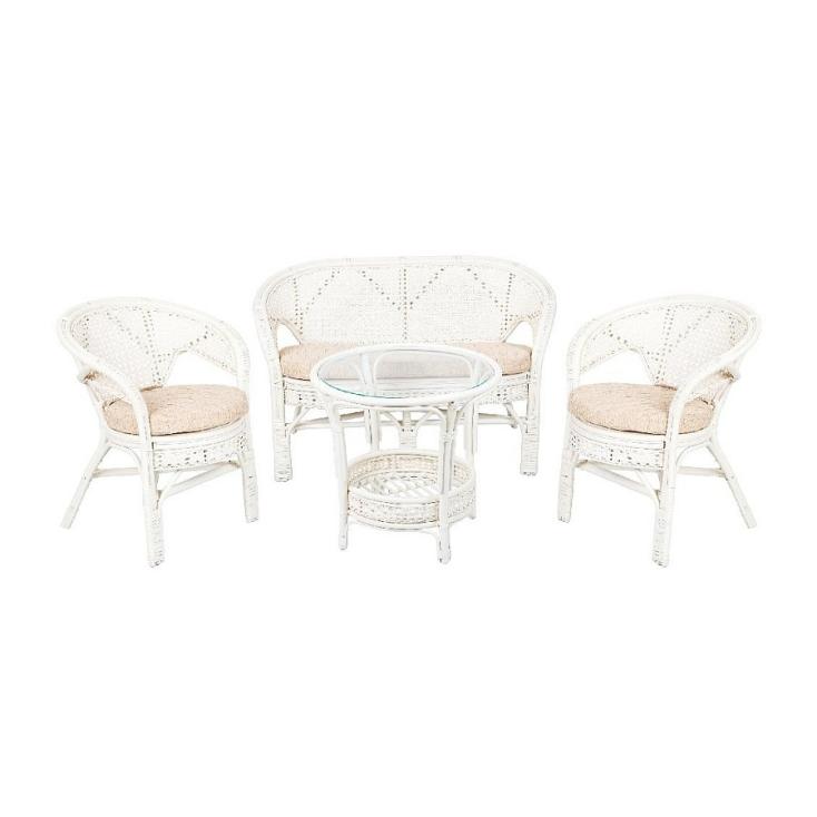 Комплект мебели кофейный натур. ротанг Пелаги 02/15 White (стол, 2 кресла, диван)