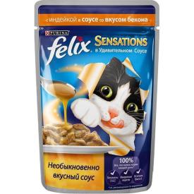Корм для кошек влажный Felix Sensations Sauce Surprise Индейка бекон 85 г