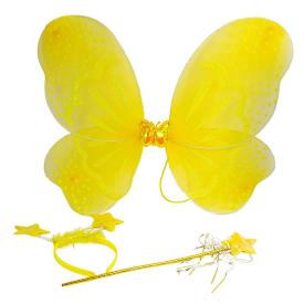 Карнавальный набор из трех предметов "Фея горошки" желтый (крылья, ободок, палочка)