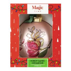 Украшение новогоднее подвесное Шар Ботаника в розовом из стекла 8x8x8см