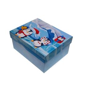 Коробка подарочная Пингвин пати 190х150х90 мм прямоугольник голубой